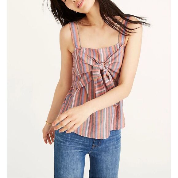 Madewell Tie-Front Cami Top Rainbow Stripe size 6 - Picture 1 of 10